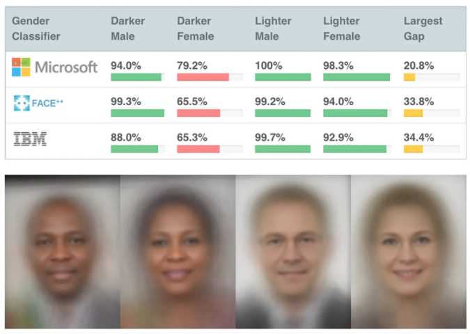  p.5: 성별 분류기의 정확도 격차를 보여주는 표